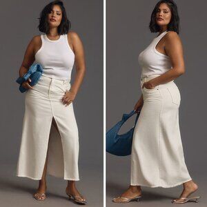 NEW Anthropologie Pilcro Madi Front-Slit Denim Skirt Ivory White Festival Preppy